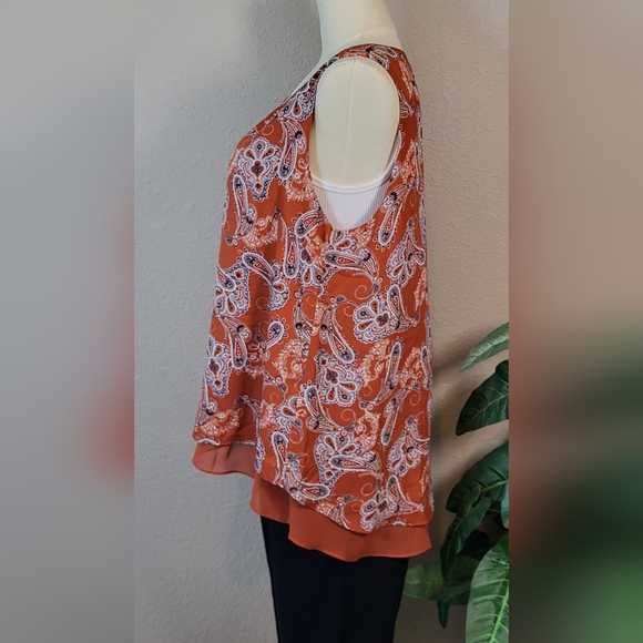 CATO Burnt Pumpkin Paisley Sleeveless Blouse - Plus Size 18/20W or Size 2X - Picture 4 of 7